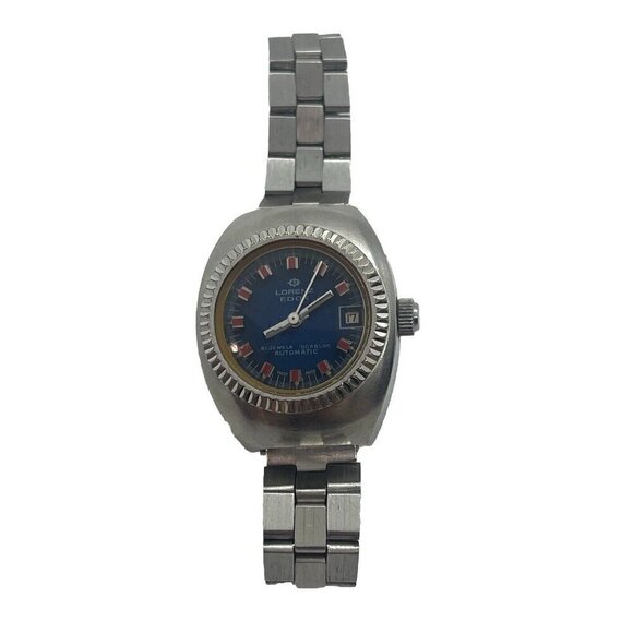 Lorenz Edox Watch 21 Jewel Incabloc Automatic Blue Face Date All Stainless Steel